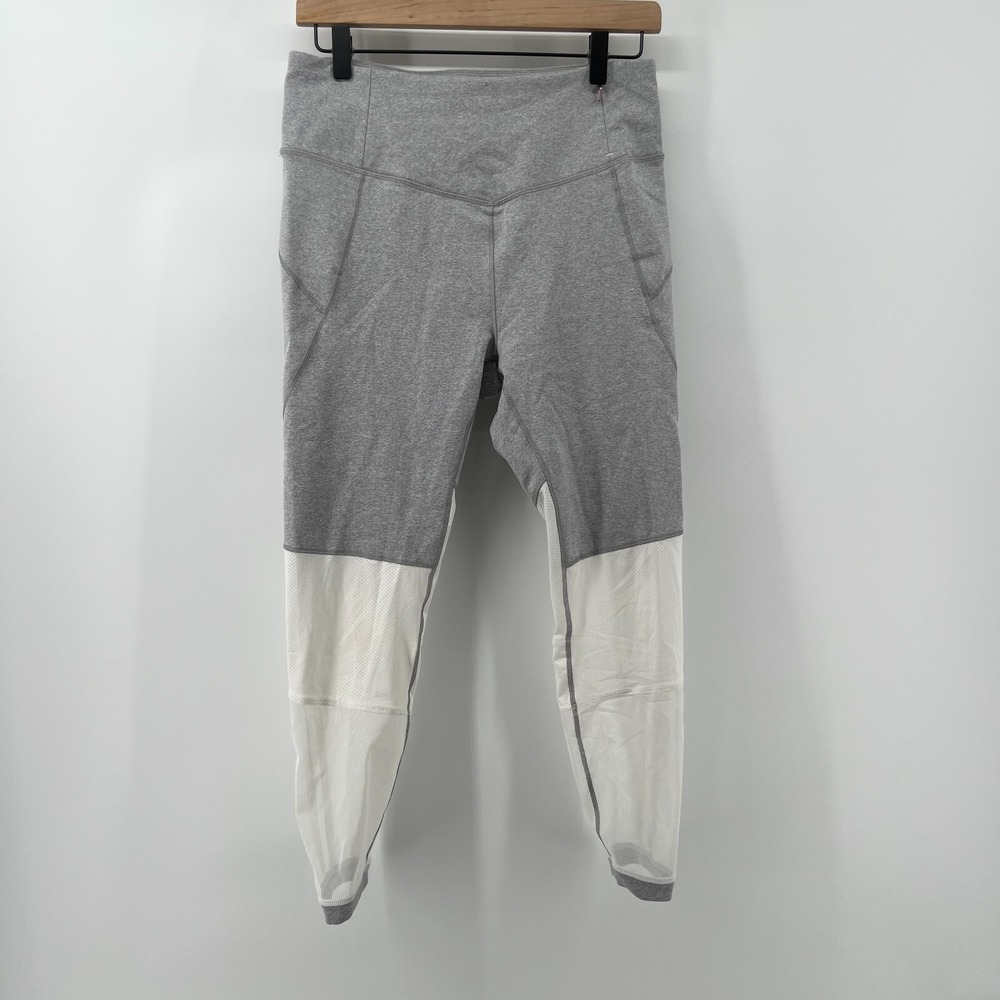 Calia Women M High Rise Filament Ankle Leggings Grey White Mesh Athleisure Gym‎
